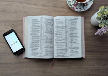 Biblia De Referencia En La Columna Central NTV, Letra Grande Con Filament (Sentipiel, Rosa, Letra Roja) (Spanish Edition)