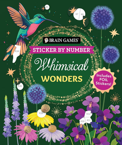 Brain Games Sticker by Number: Whimsical Wonders — 24 images to sticker with 2 foil sticker sheets included