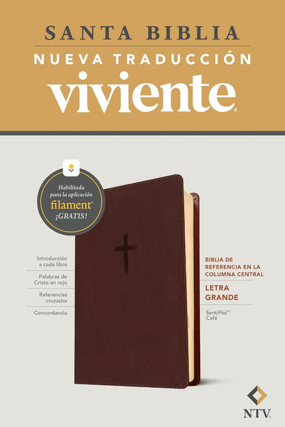 Biblia De Referencia En La Columna Central NTV, Letra Grande Con Filament (Sentipiel, Café, Letra Roja) (Spanish Edition)