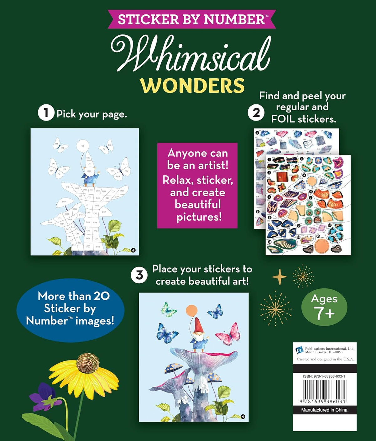 Brain Games - Sticker by Number: Whimsical Wonders (24 Images to Sticker): Includes 2 Foil Sticker Sheets to Complete Each Image!