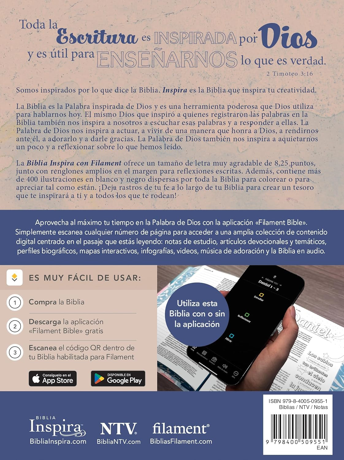 Biblia Inspira NTV Con Filament (Sentipiel, Acuarela Rosa) (Spanish Edition)