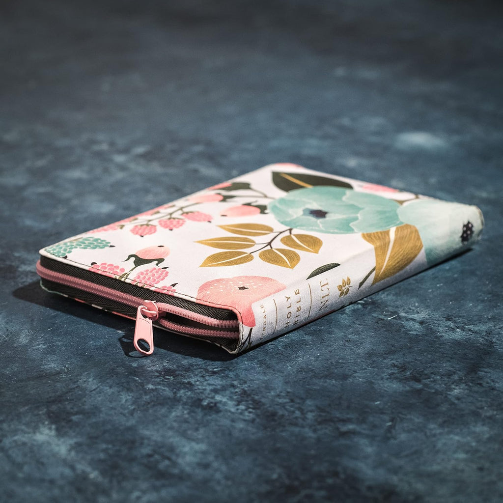NLT Compact Zipper Bible, Filament Enabled (Cloth, Floral Garden, Red Letter)