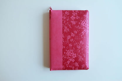 KJV Holy Bible, Large Print Handy Size, Fuchsia Premium Imitation Leather W/Ribbon Marker, Red Letter, Zipper (KJV Medium Size Large Print Editions)