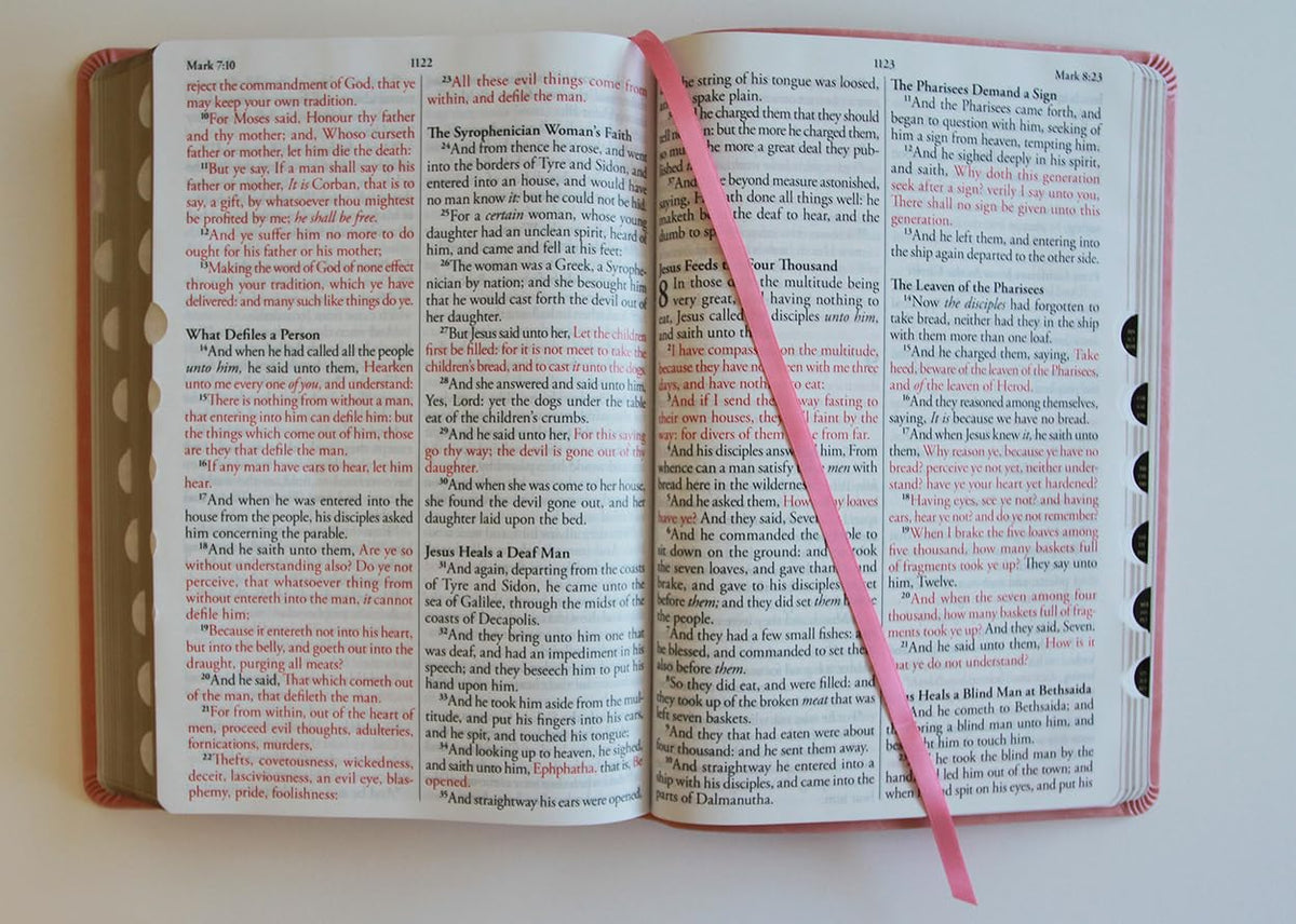 KJV Holy Bible, Giant Print Thinline Large Format, Pink Premium Imitation Leather with Ribbon Marker, Red Letter, and Thumb Index (KJV Large Size Giant Print Editions)