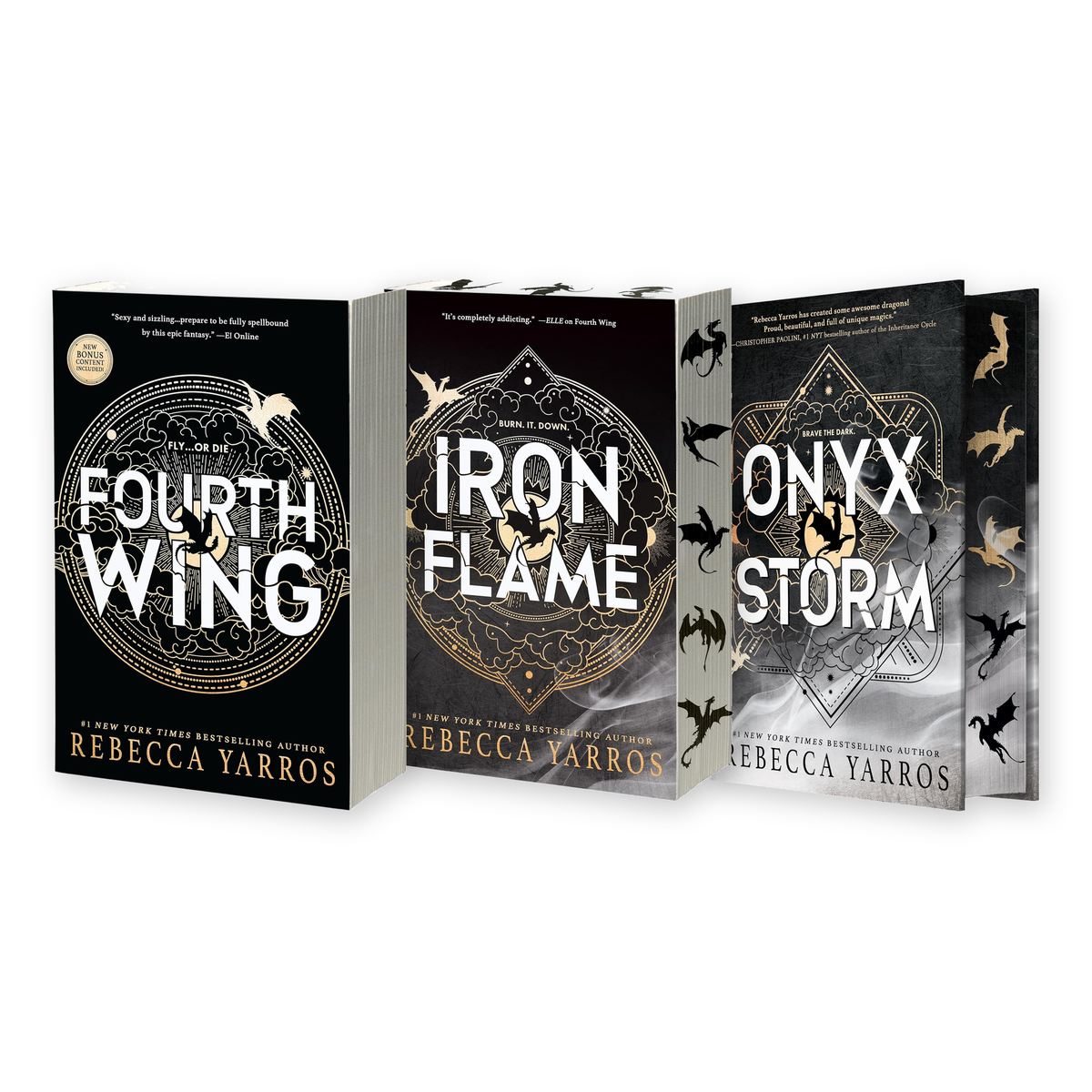 The Empyrean series set by Rebecca Yarros — Fourth Wing, Iron Flame and Onyx Storm