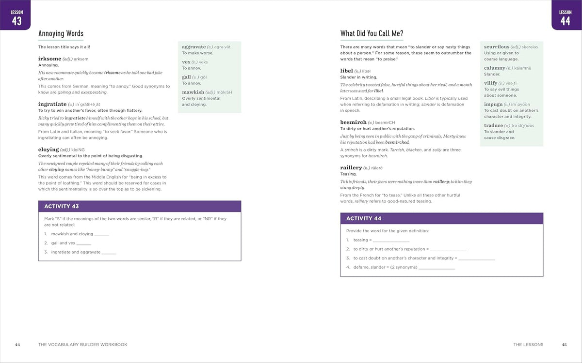 The Vocabulary Builder Workbook: Simple Lessons and Activities to Teach Yourself over 1,400 Must-Know Words