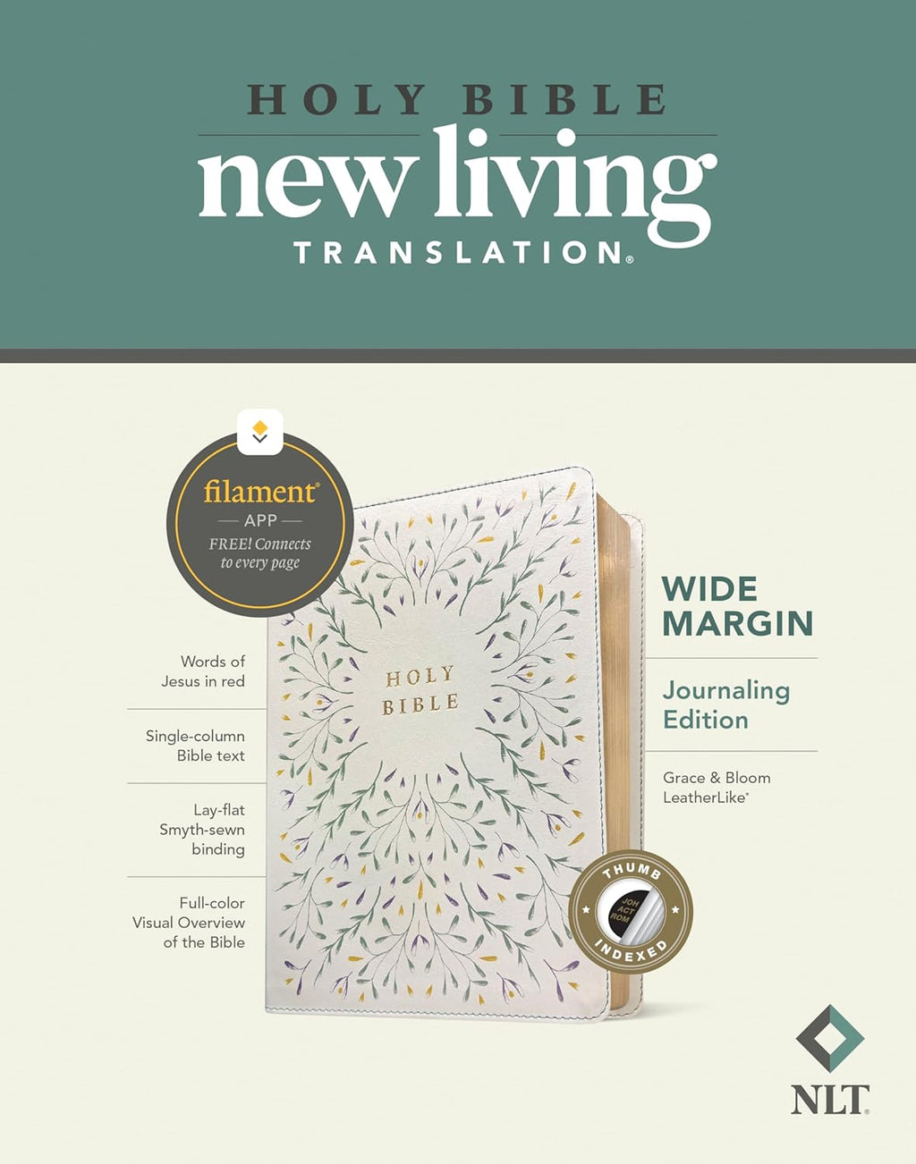 NLT Wide Margin Bible, Filament Enabled (Leatherlike, Grace & Bloom, Indexed, Red Letter)