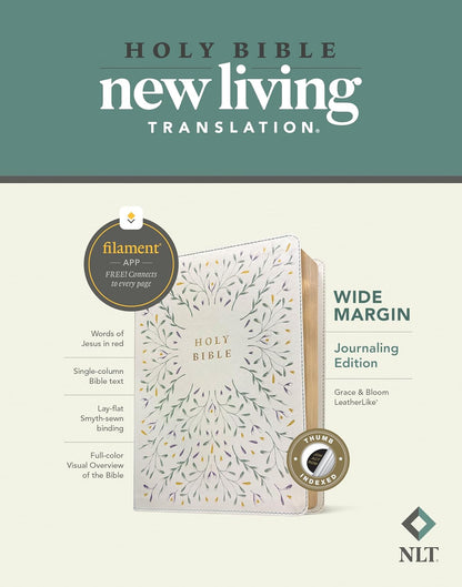 NLT Wide Margin Bible, Filament Enabled (Leatherlike, Grace & Bloom, Indexed, Red Letter)