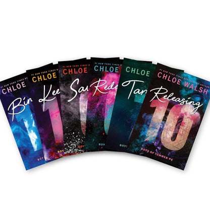 Boys of Tommen series paperbacks fanned out showing all six Chloe Walsh covers